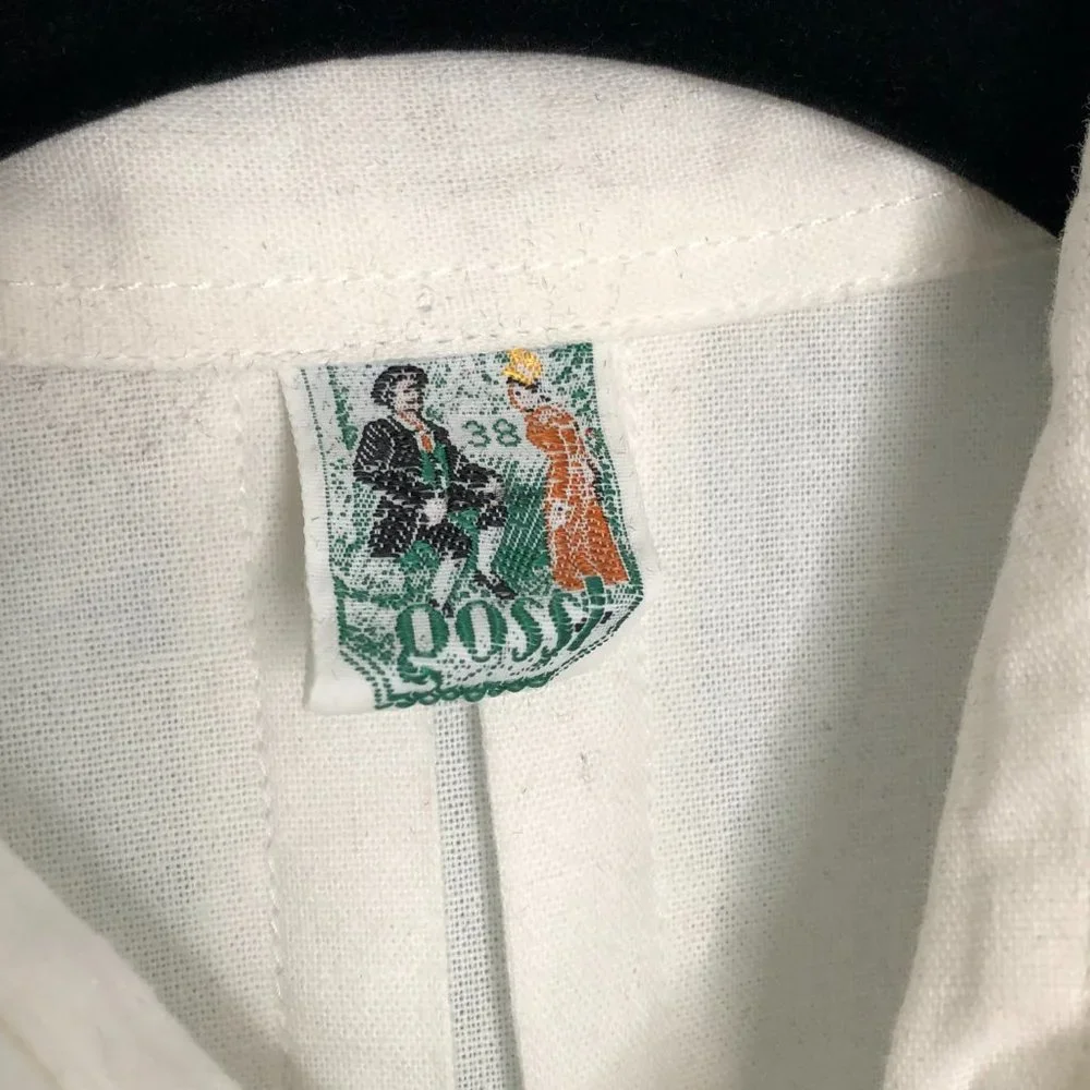 Vintage Gossl Germany Hand Embroidered White Button Down Shirt Blue 38 S - Picture 2 of 8